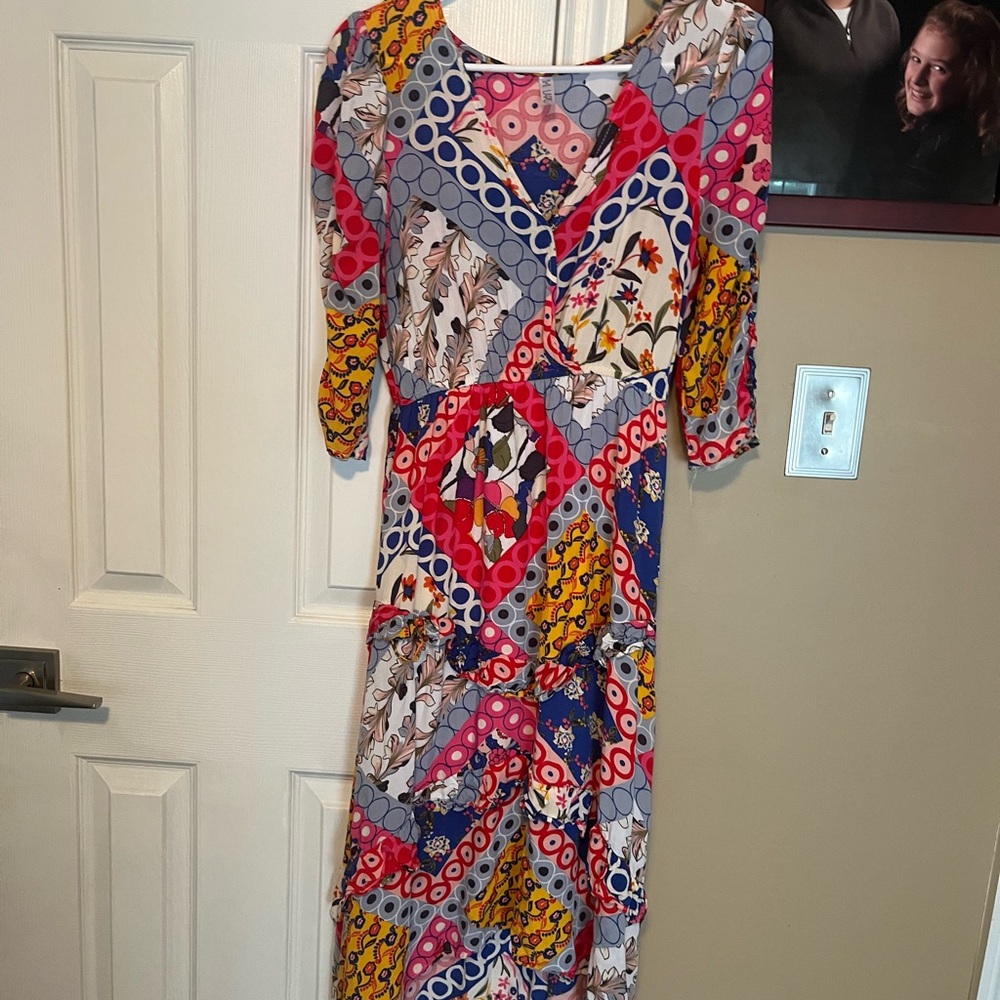 Lapis bright multi color hi low dress medium